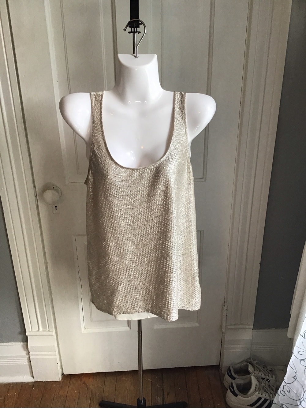 Express Metallic Cream Scoop Neck Tank